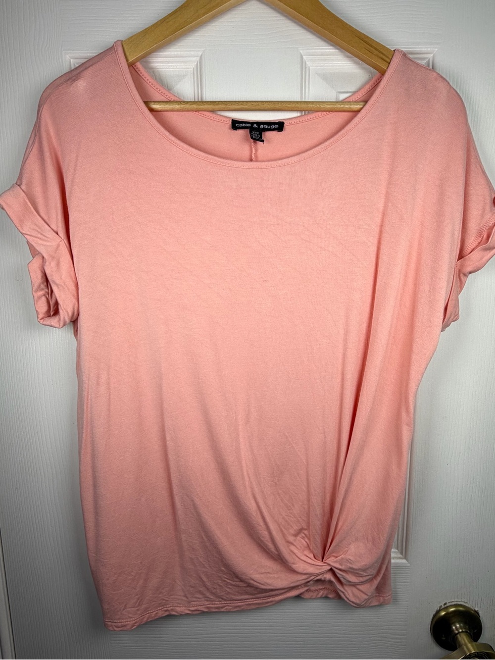 Cable & Gauge Pink Peach Twist-Hem Tee M Soft Draped Top Relaxed Fit Y2K Minimal